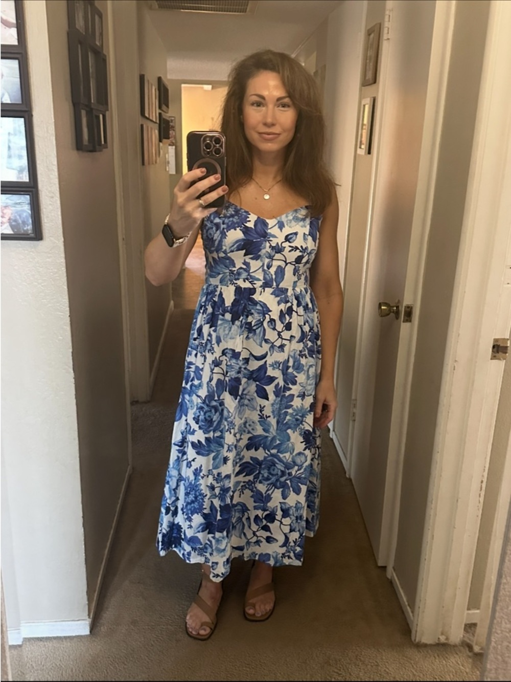 H&M Blue and White Floral Midi Dress - Picture 14 of 15